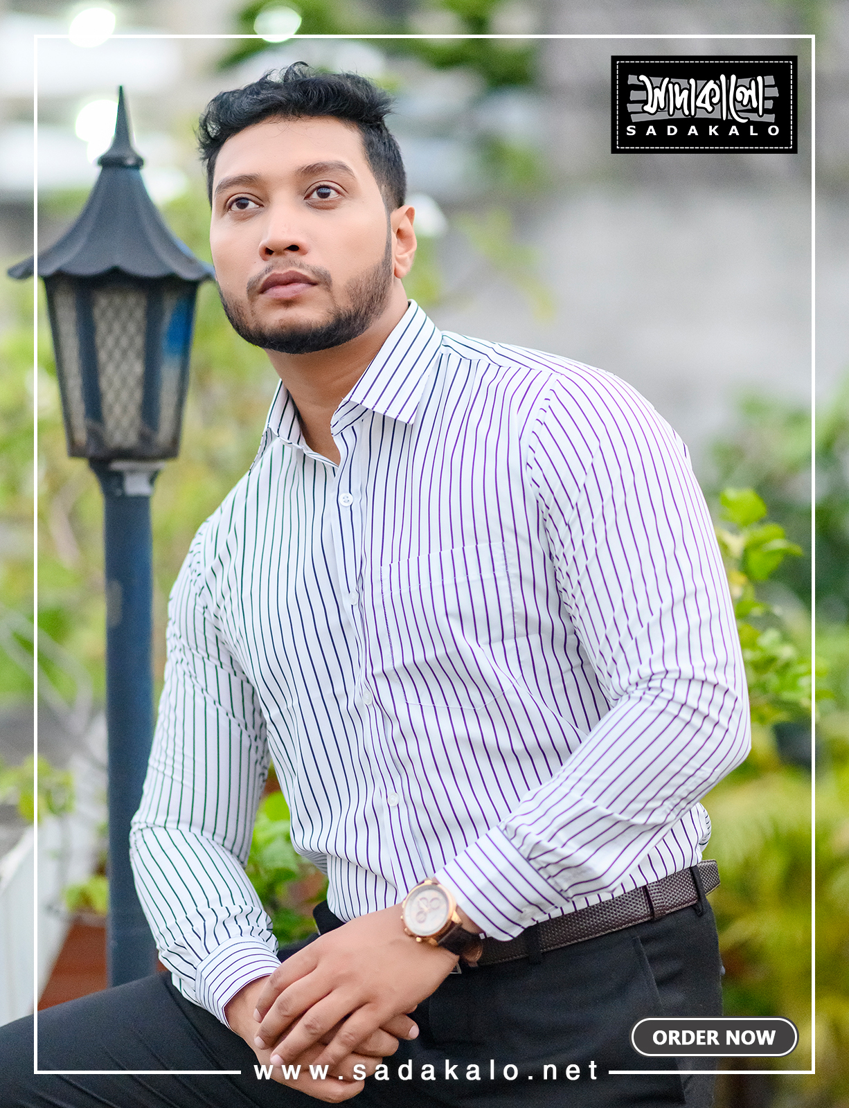 Best Quality Cotton Fabric White Color Formal Striped Shirt Sadakalo