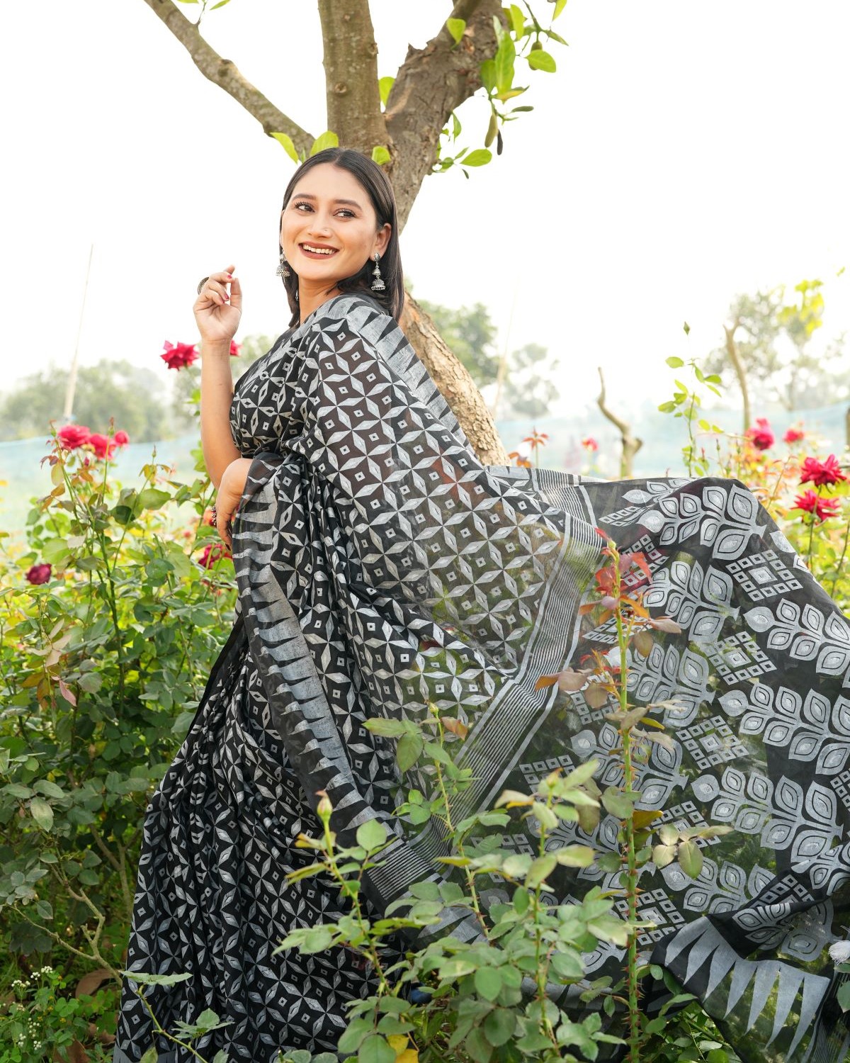 Best Eid Festival Screen Printed Half Silk Fabric Sharee