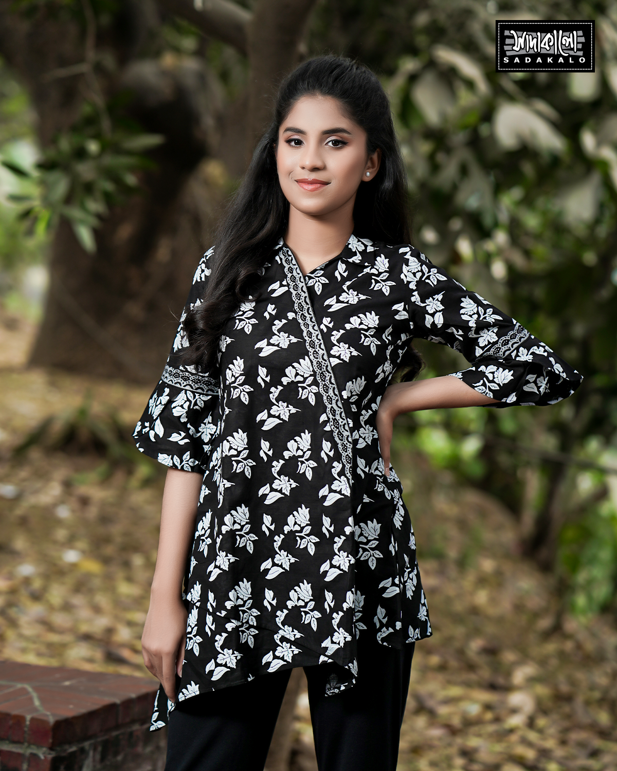 Eid Stylish Screen Printed Cotton Fabric Black Tops