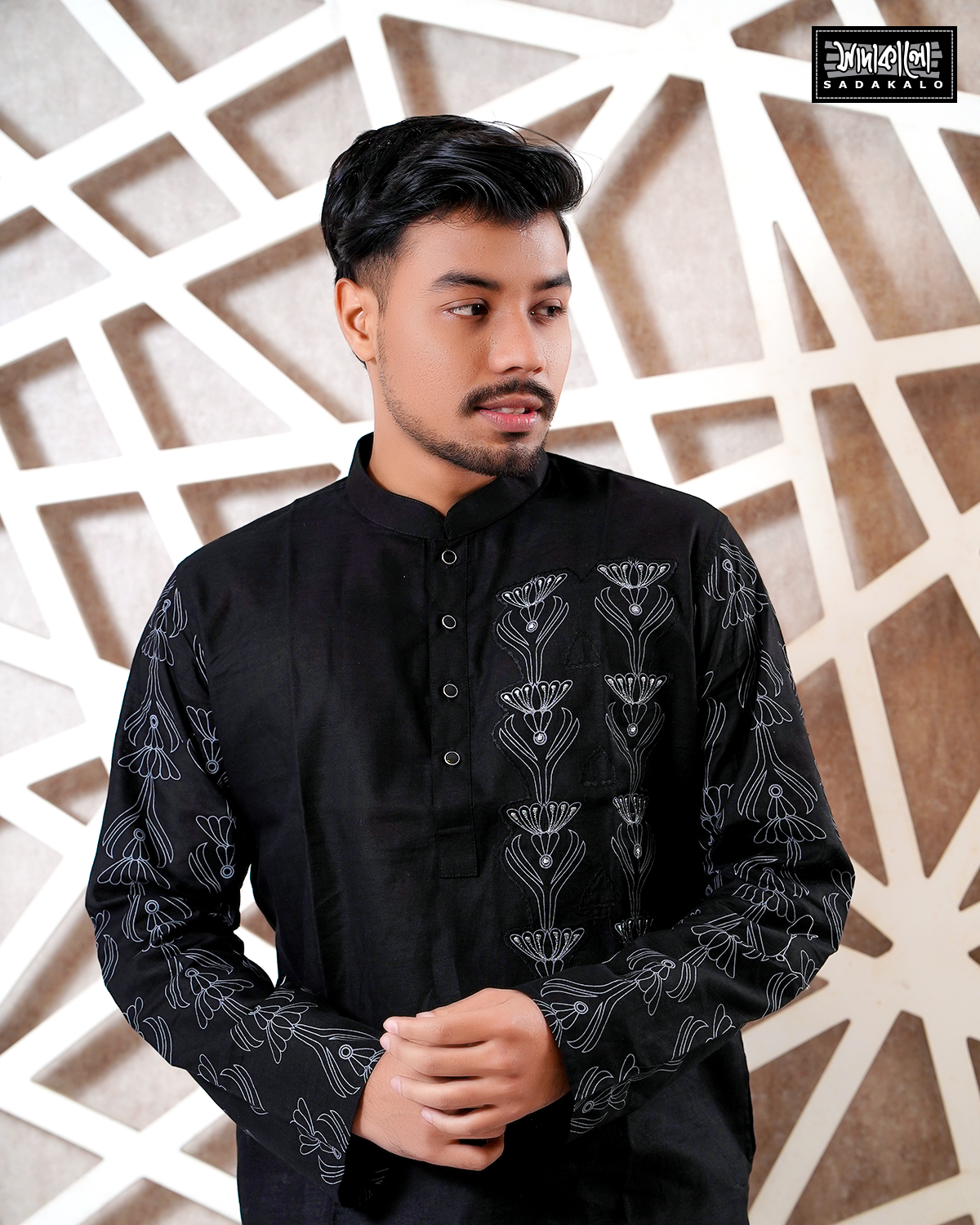 Block Print & Embroidered Cotton Panjabi for Eid Festival