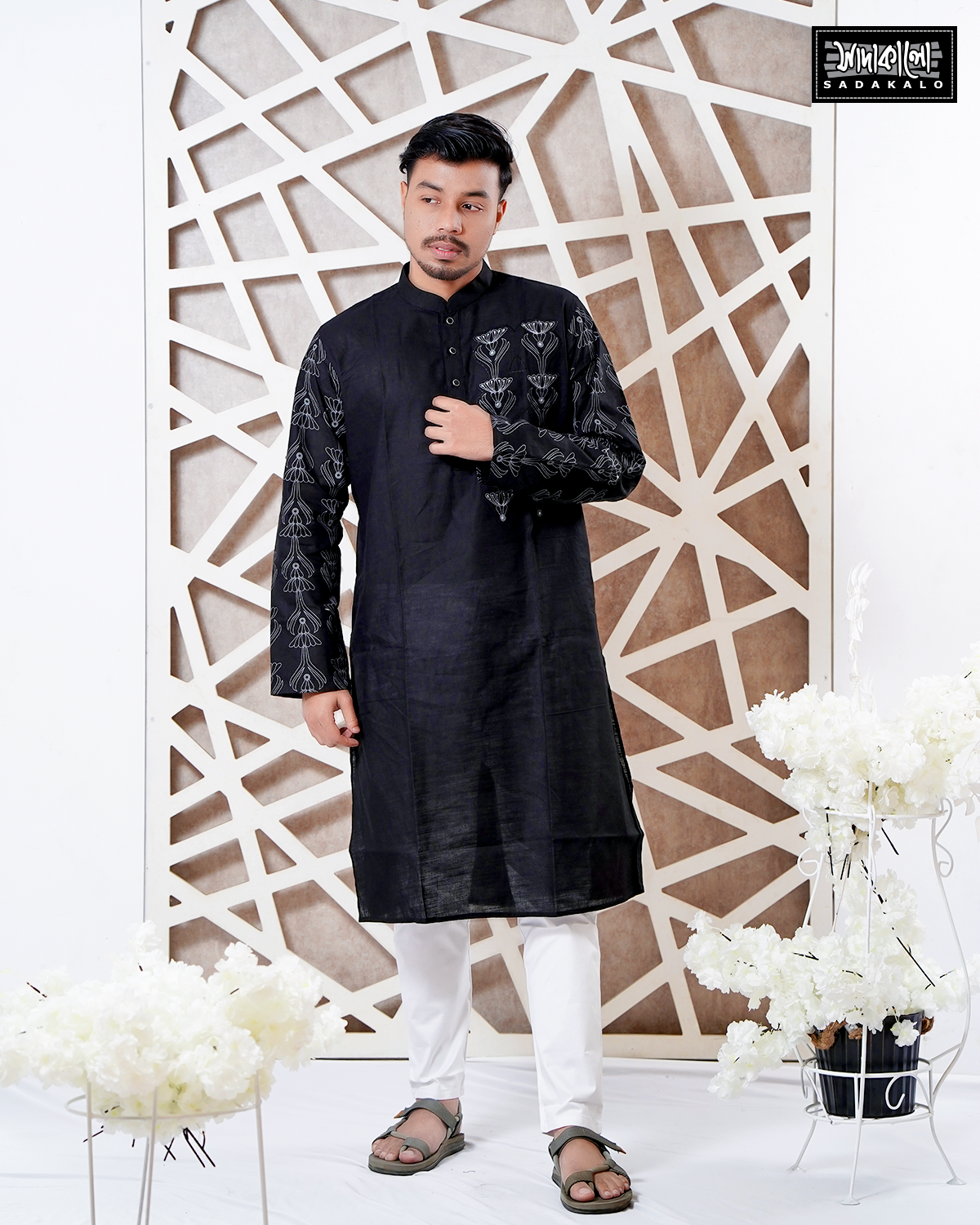 Block Print & Embroidered Cotton Panjabi for Eid Festival - Image 3