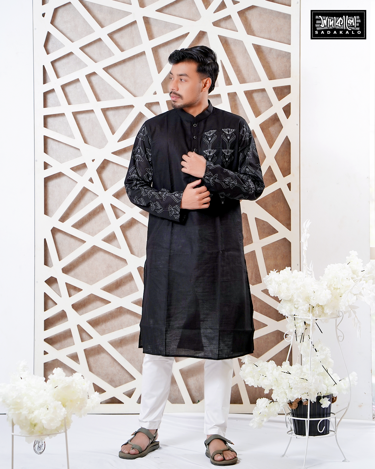 Block Print & Embroidered Cotton Panjabi for Eid Festival - Image 2