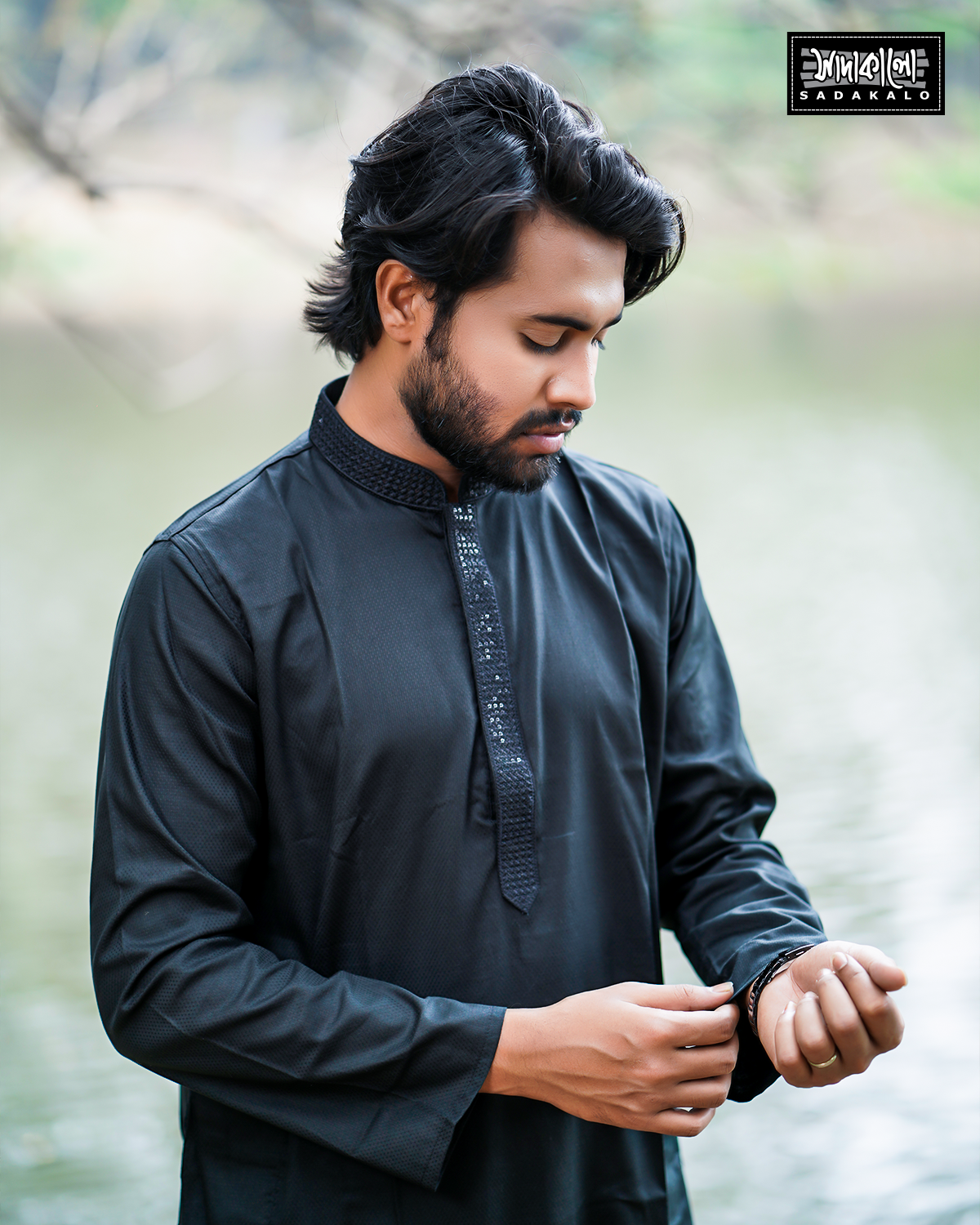 New Looking Embroidered Black Color Cotton Fabric Panjabi - Image 3