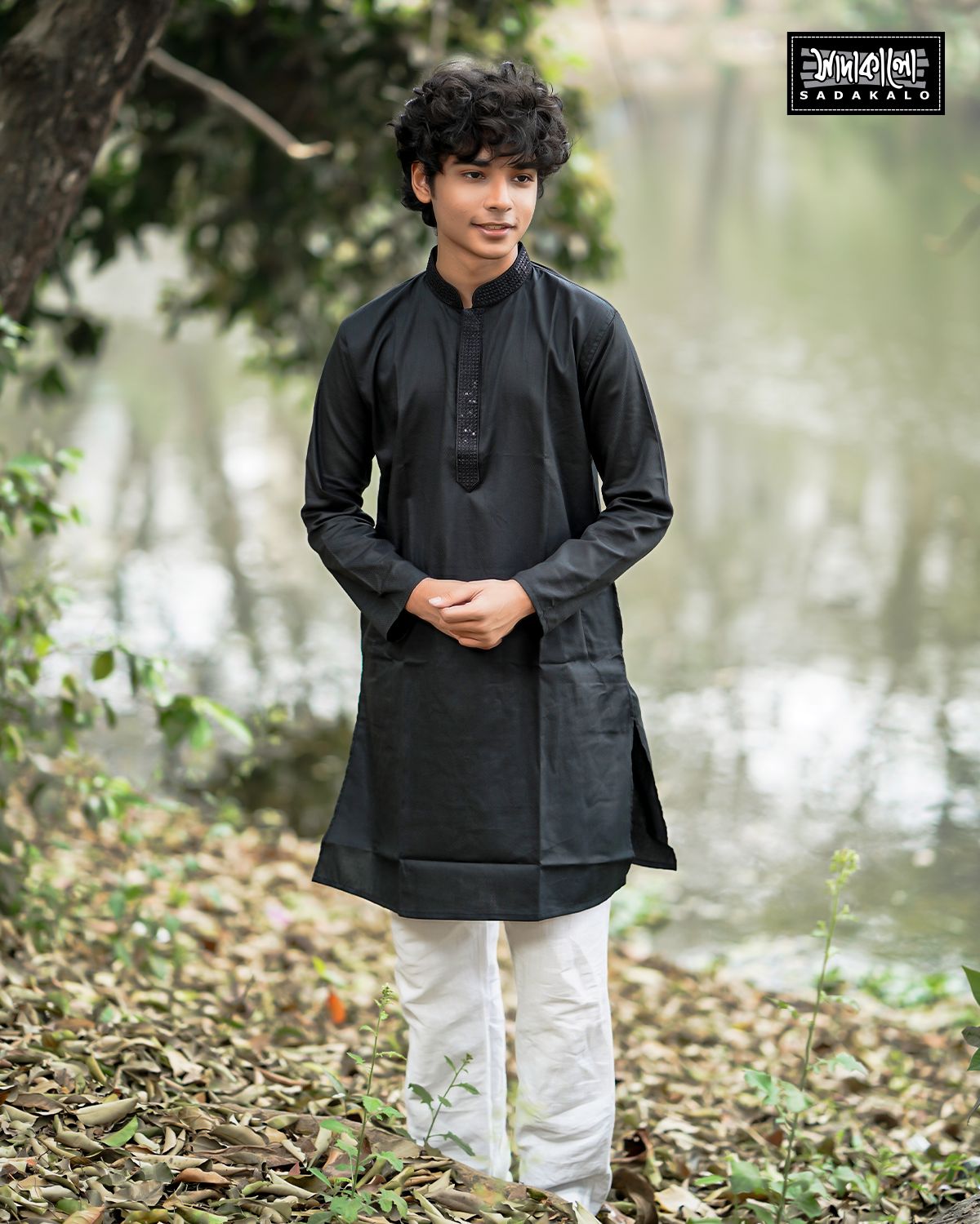 New Looking Embroidered Black Color Cotton Fabric Panjabi - Image 4