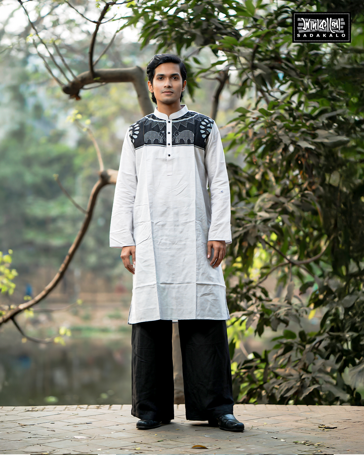 Eid Screen Printed Cotton Fabric White Panjabi - Image 3