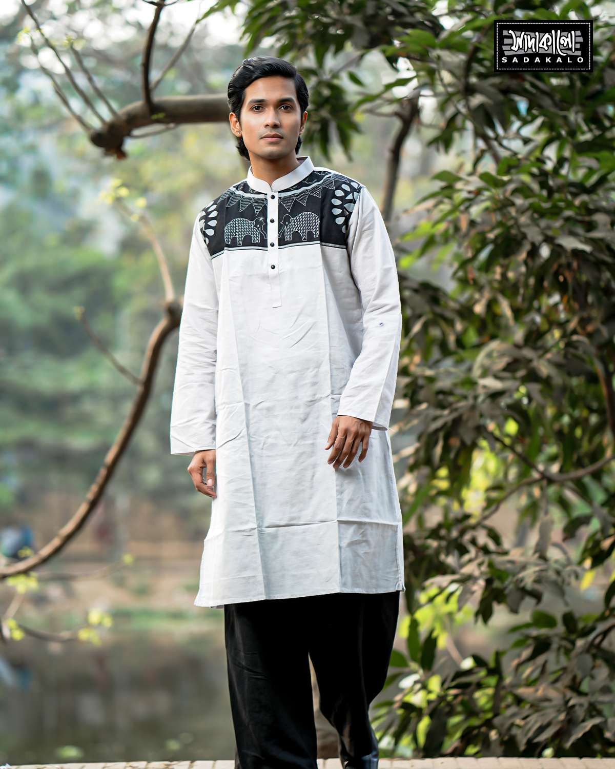 Eid  Screen Printed Cotton Fabric White Panjabi