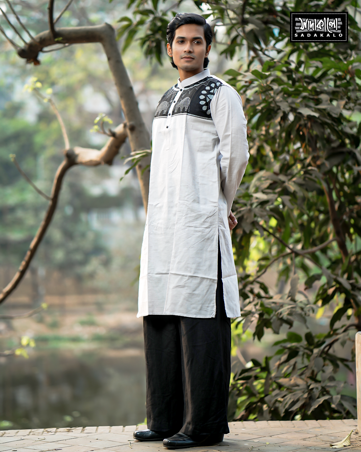 Eid Screen Printed Cotton Fabric White Panjabi - Image 4