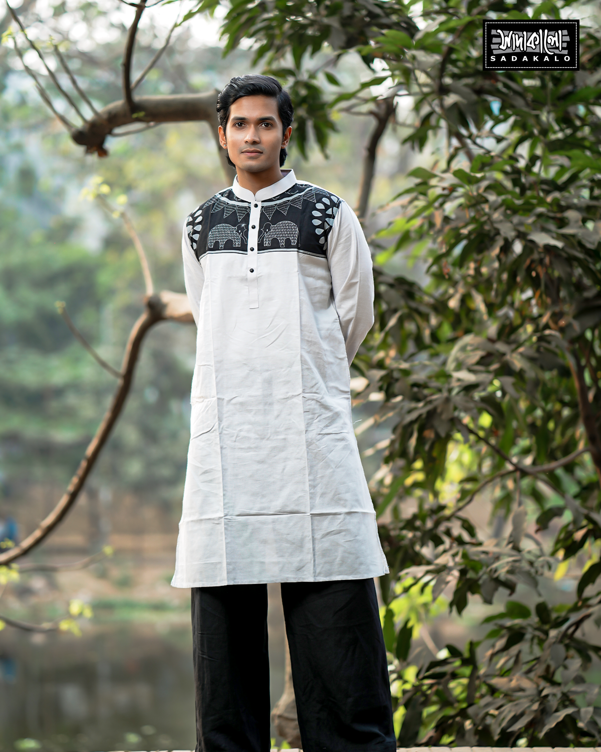 Eid Screen Printed Cotton Fabric White Panjabi - Image 5