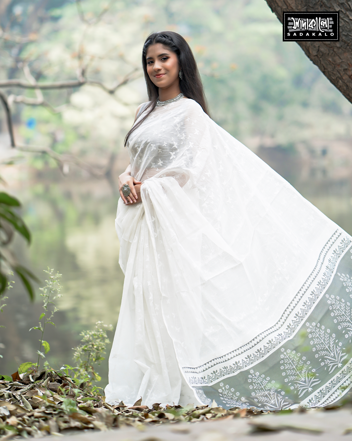 Screen Printed Half Silk Fabric Sharee