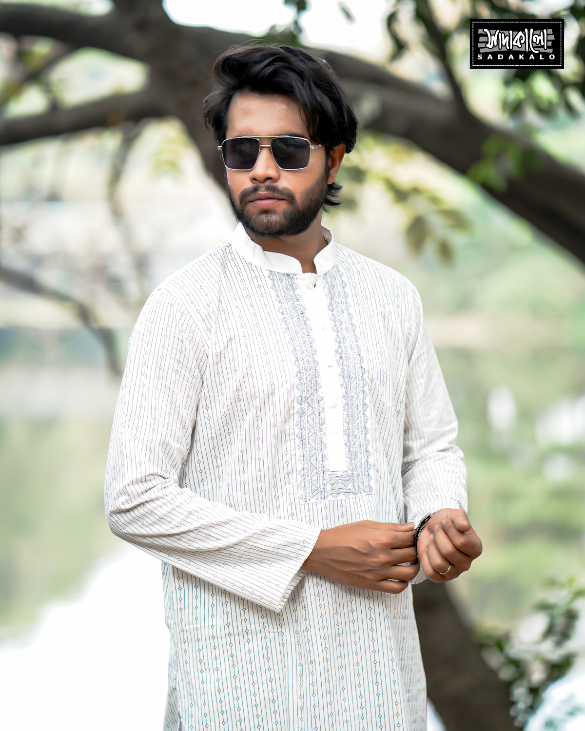 Screen Printed, Embroidary Work White Color Panjabi