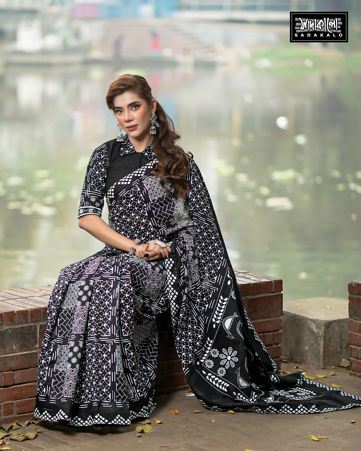 Half Silk Fabric Black Sharee
