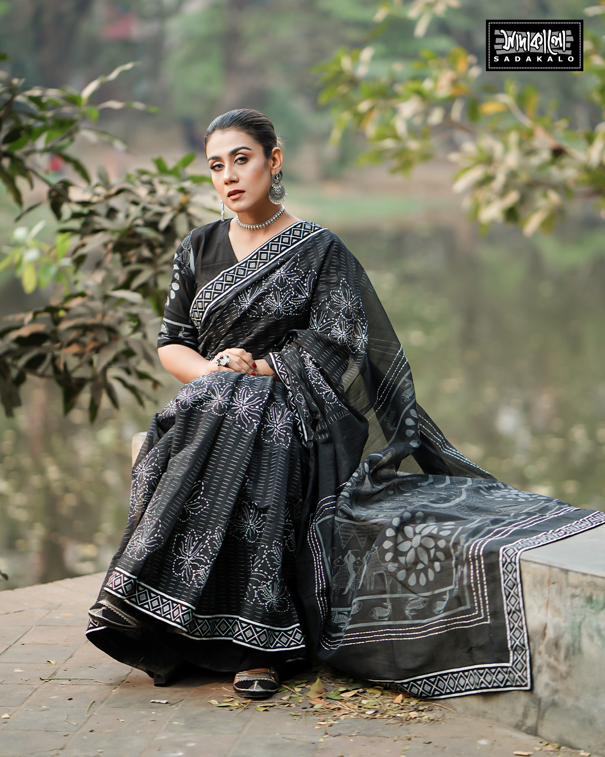 Screen Printed Half Silk Fabric Sharee