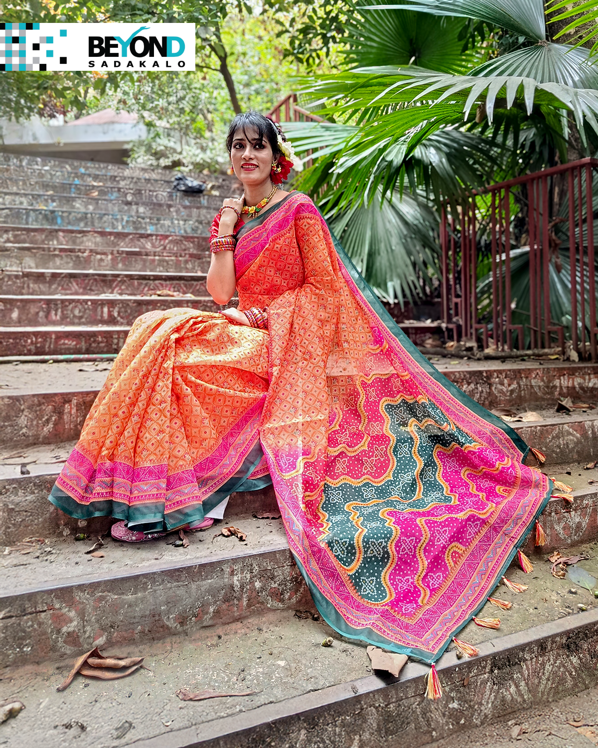 Stylish Bembo Silk Digital Print Sharee - Image 2