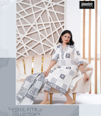 Eid  Block Print Cotton White Co-ord Set